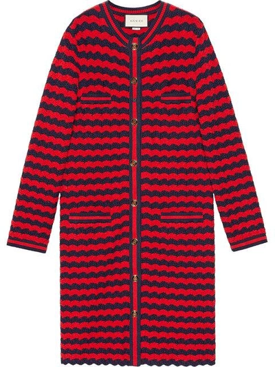 Shop Gucci Striped Cotton Wool Cardigan In 4023 Blu