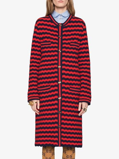 Shop Gucci Striped Cotton Wool Cardigan In 4023 Blu