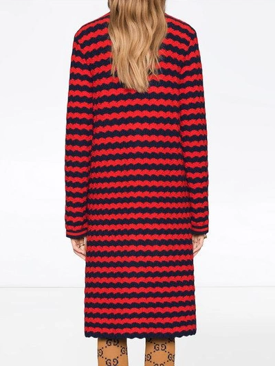 Shop Gucci Striped Cotton Wool Cardigan In 4023 Blu