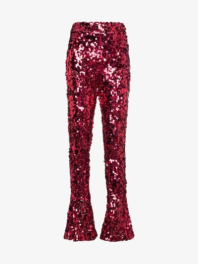 Shop Halpern High Waisted Sequin Flared Trousers In Pink/purple