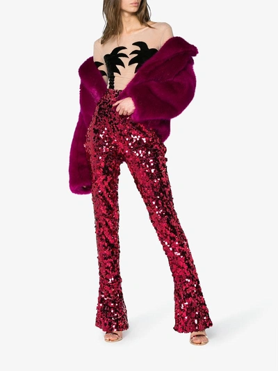 Shop Halpern High Waisted Sequin Flared Trousers In Pink/purple