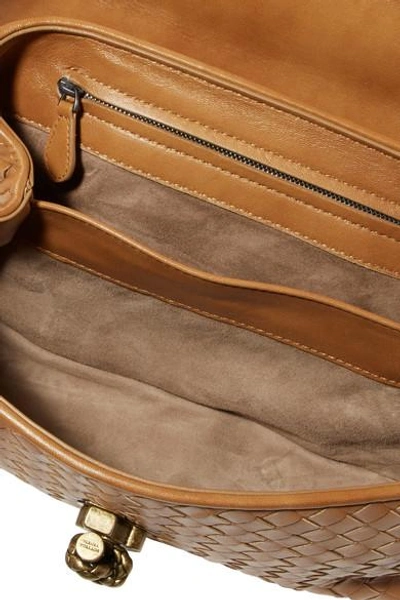 Shop Bottega Veneta Olimpia Knot Intrecciato Leather Shoulder Bag In Camel