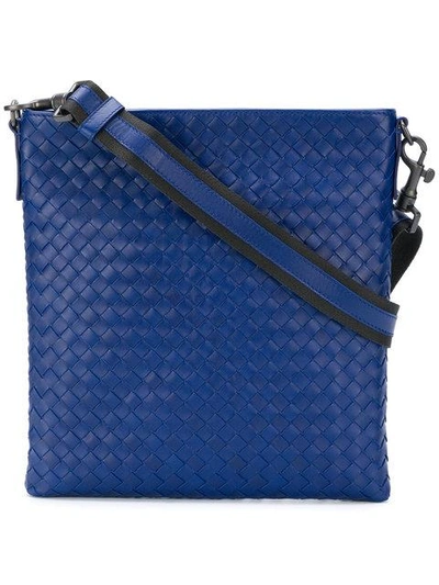Shop Bottega Veneta Cobalt Blue Intrecciato Small Messenger Bag