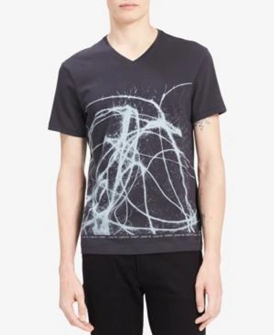 Shop Calvin Klein Jeans Est.1978 Men's Splatter-print V-neck T-shirt In Dark Shadow