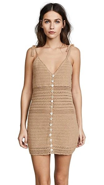 Shop She Made Me Sita Cotton Crochet Mini Dress In Sand