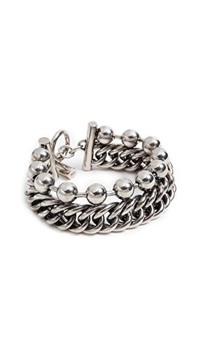 Shop Alexander Wang Ball Chain Curb Chain Stacked Bracelet In Silver