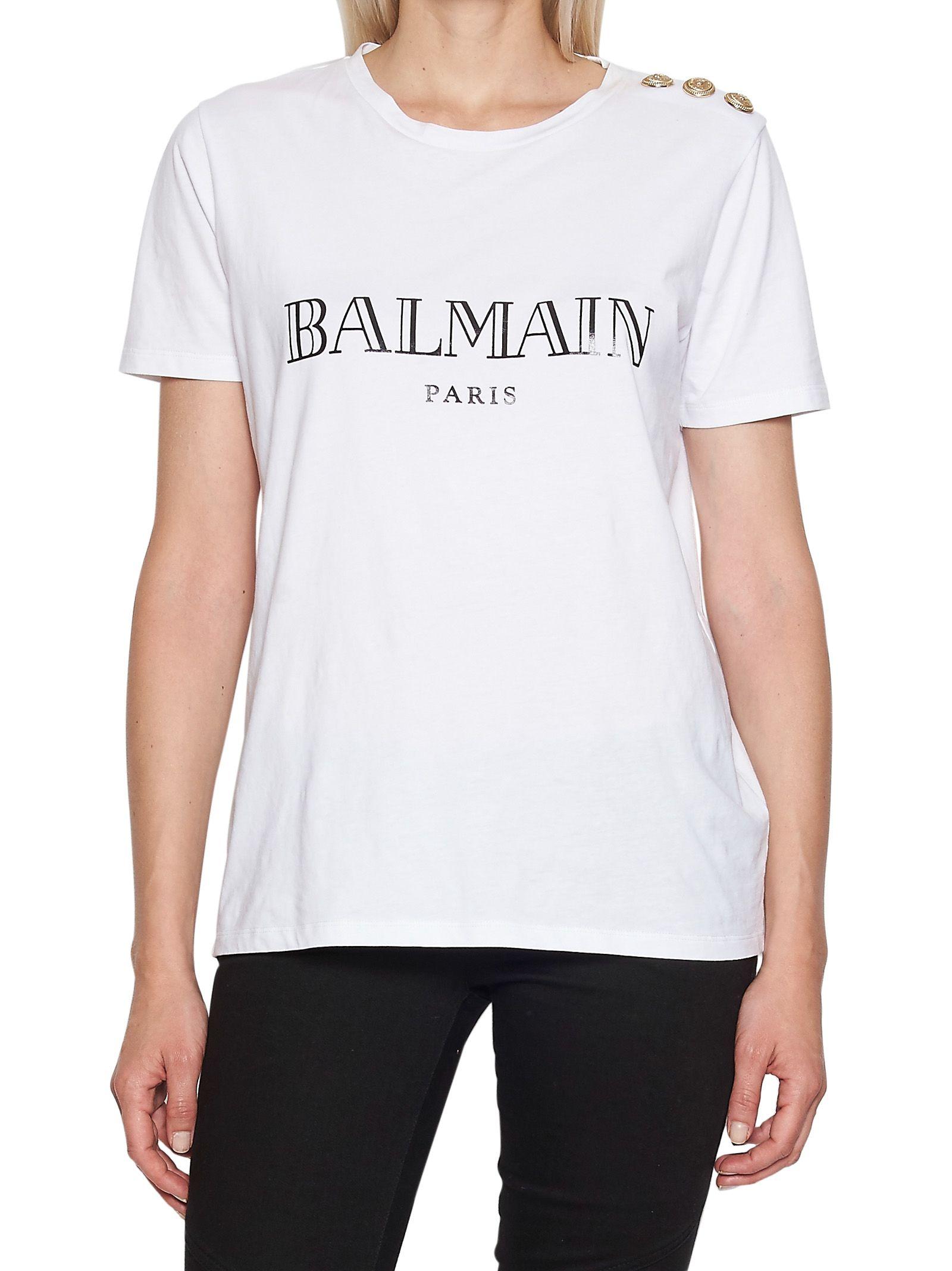 Balmain Logo Printed Cotton Jersey T-shirt In White | ModeSens