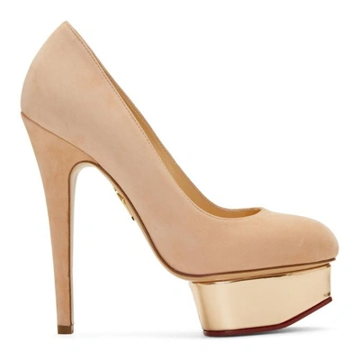 Shop Charlotte Olympia Ssense Exclusive Pink Suede Dolly Platform Heels In 1430 Bl/ros