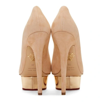 Shop Charlotte Olympia Ssense Exclusive Pink Suede Dolly Platform Heels In 1430 Bl/ros