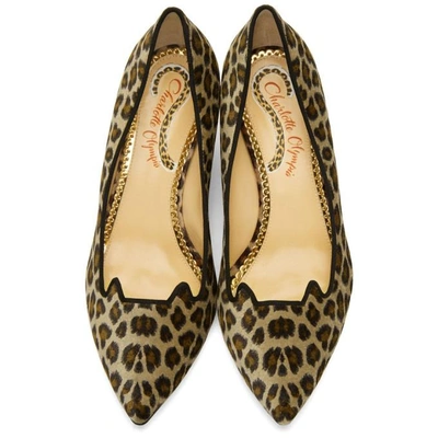 Charlotte Olympia Taupe Velvet Leopard Kitten Heels | ModeSens