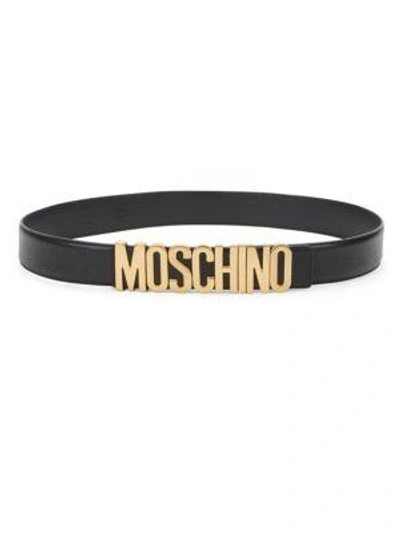 Shop Moschino Logo Leather Belt In Black