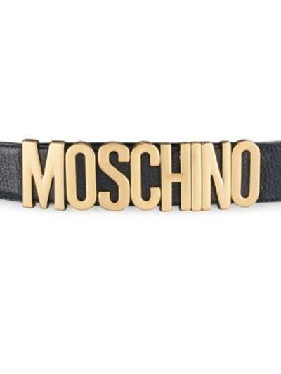 Shop Moschino Logo Leather Belt In Black