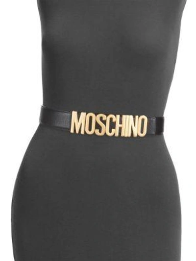 Shop Moschino Logo Leather Belt In Black