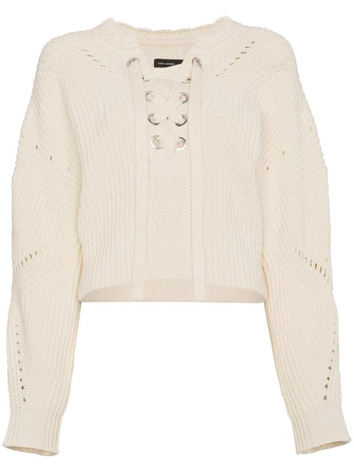 Shop Isabel Marant Wool Blend Lace Up Jumper In Nude/neutrals
