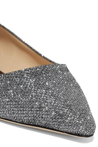 Shop Jimmy Choo Romy Glittered Canvas Point-toe Flats In Anthracite