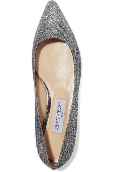 Shop Jimmy Choo Romy Glittered Canvas Point-toe Flats In Anthracite