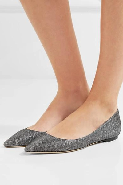 Shop Jimmy Choo Romy Glittered Canvas Point-toe Flats In Anthracite