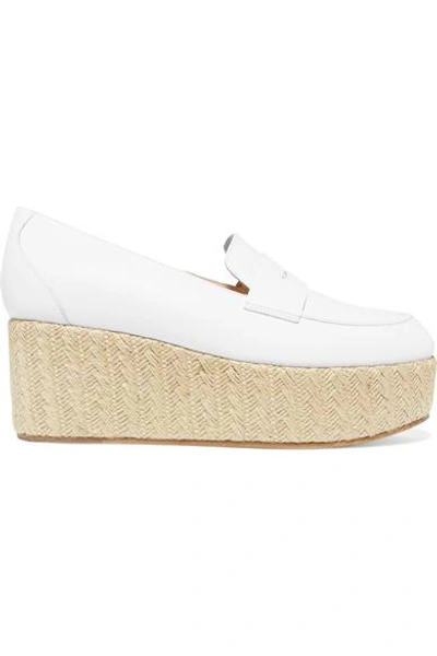 Shop Gabriela Hearst Brucco Leather And Jute Platform Loafers In Ivory