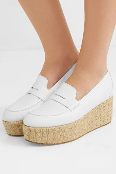 Shop Gabriela Hearst Brucco Leather And Jute Platform Loafers In Ivory