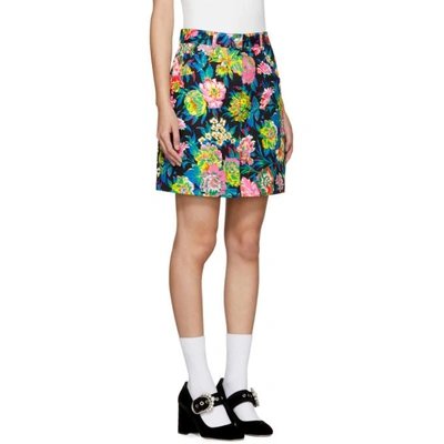 Shop Msgm Multicolor Denim Floral Miniskirt In 99 Black