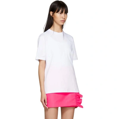 Shop Msgm White And Blue Striped Bra T-shirt In 01 White