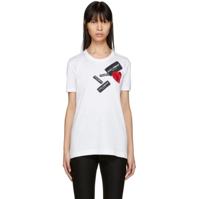 Shop Dolce & Gabbana Dolce And Gabbana White Labels And Heart T-shirt In W0800 White