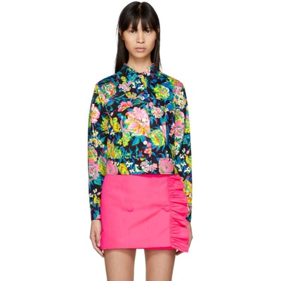 Shop Msgm Multicolor Cropped Floral Denim Jacket