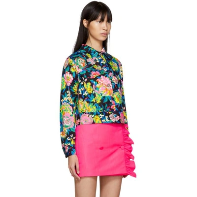 Shop Msgm Multicolor Cropped Floral Denim Jacket