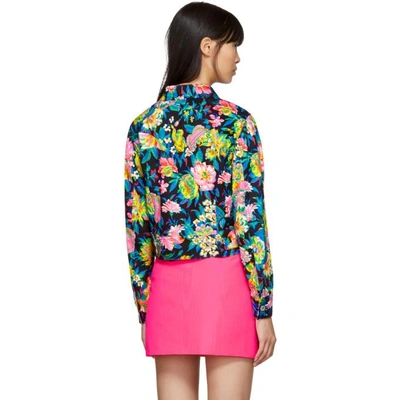 Shop Msgm Multicolor Cropped Floral Denim Jacket