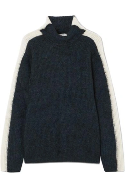 Ganni Evangelista Striped Knitted Turtleneck Sweater In Navy | ModeSens