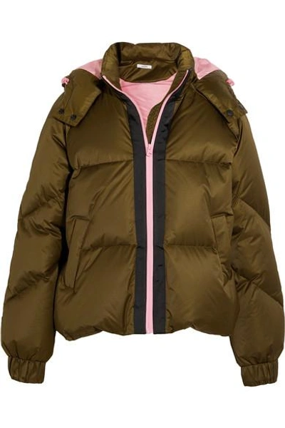 Ganni Puffer Jacket With Hood And Contrasting Zip In Green | ModeSens