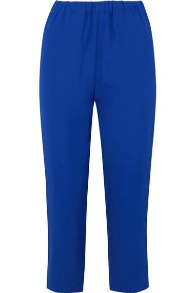 Shop Marni Cropped Crepe Tapered Pants In Blue