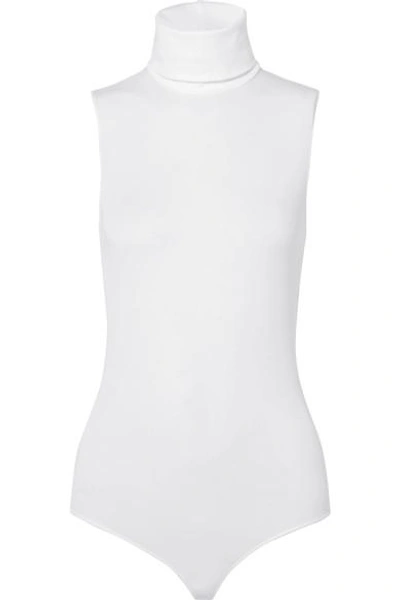 Shop Wolford Stretch Modal-blend Turtleneck Bodysuit In White