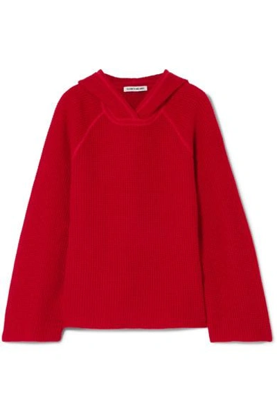 Shop Elizabeth And James Tristan Hooded Waffle-knit Cashmere Sweater In Red