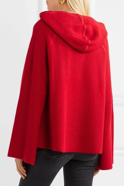 Shop Elizabeth And James Tristan Hooded Waffle-knit Cashmere Sweater In Red