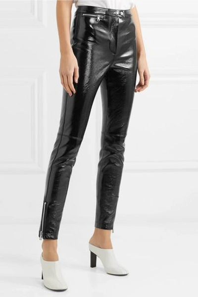 Shop 3.1 Phillip Lim Patent Textured-leather Skinny Pants In Black