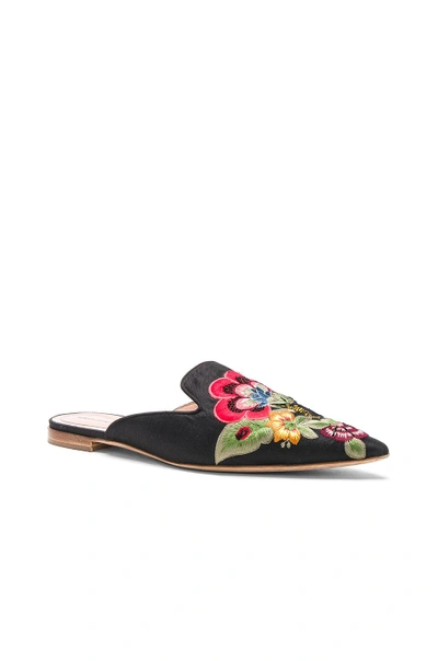 Shop Alberta Ferretti Flower Embroidered Mules In Black