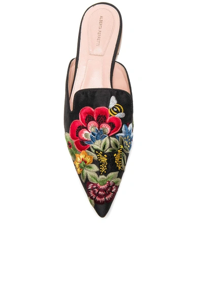 Shop Alberta Ferretti Flower Embroidered Mules In Black