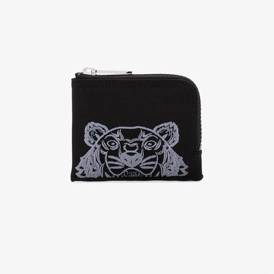 Shop Kenzo Tiger Head Embroidered Wallet In Black