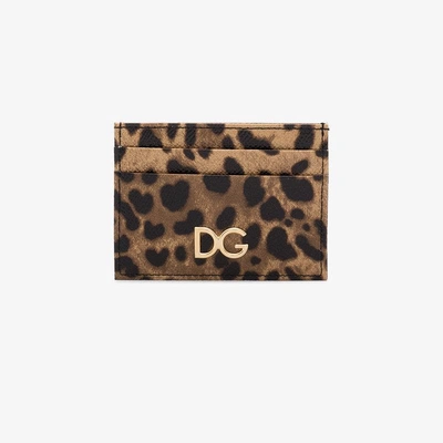 Shop Dolce & Gabbana Brown Leopard Print Leather Cardholder