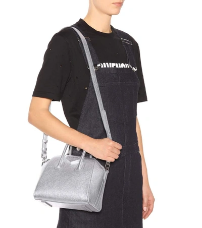 Shop Givenchy Antigona Mini Leather Shoulder Bag In Silver