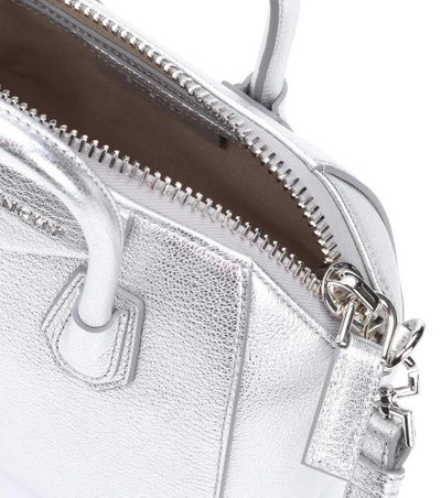 Shop Givenchy Antigona Mini Leather Shoulder Bag In Silver