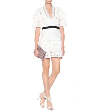 Shop Self-portrait Stripe Broderie Anglaise Cotton Minidress In White
