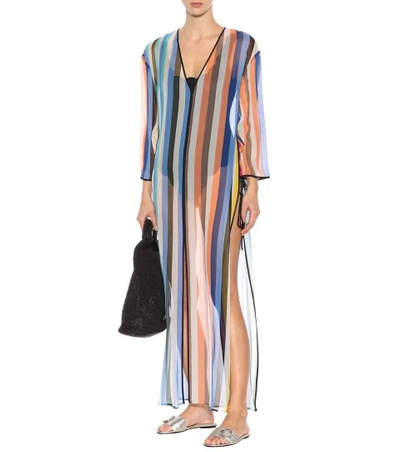 Shop Diane Von Furstenberg Striped Silk Cover-up In Multicoloured