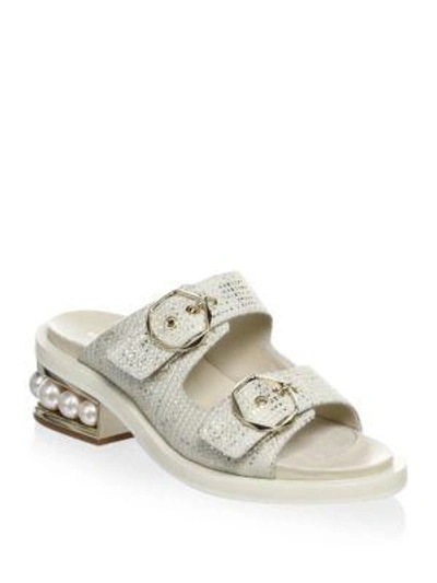 Shop Nicholas Kirkwood Casati Pearl Leather Two-strap Sandals In Natural