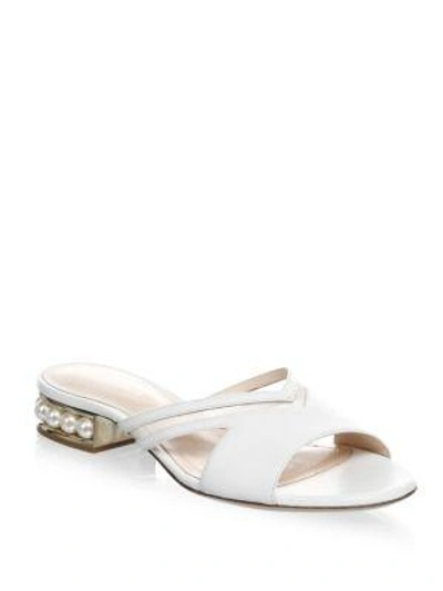 Shop Nicholas Kirkwood Casati Pearl-embellished Leather Slip-on Sandals In White