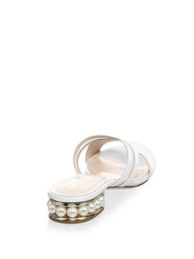 Shop Nicholas Kirkwood Casati Pearl-embellished Leather Slip-on Sandals In White