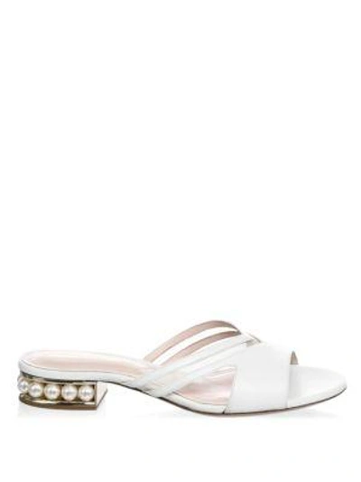 Shop Nicholas Kirkwood Casati Pearl-embellished Leather Slip-on Sandals In White