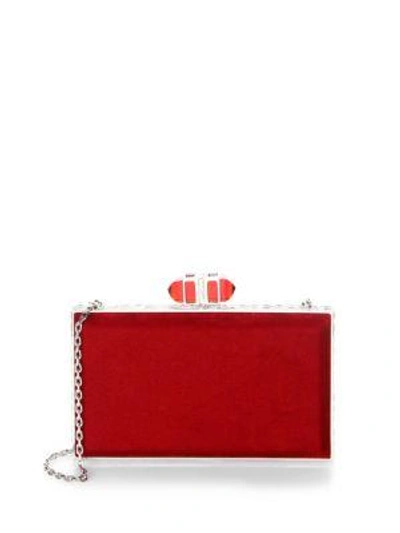 Shop Judith Leiber Coffered Rectangular Clutch In Silver Ruby