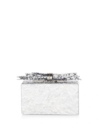 Shop Edie Parker Wolf  Ribbon Clutch In White-silver Confetti